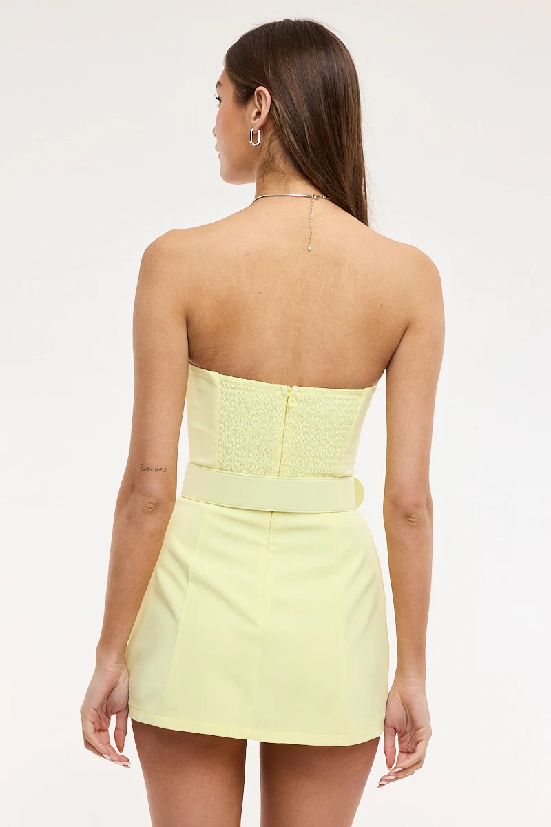 Tribeca Strapless Belted Dress Romper – Spring Yellow - Image 4