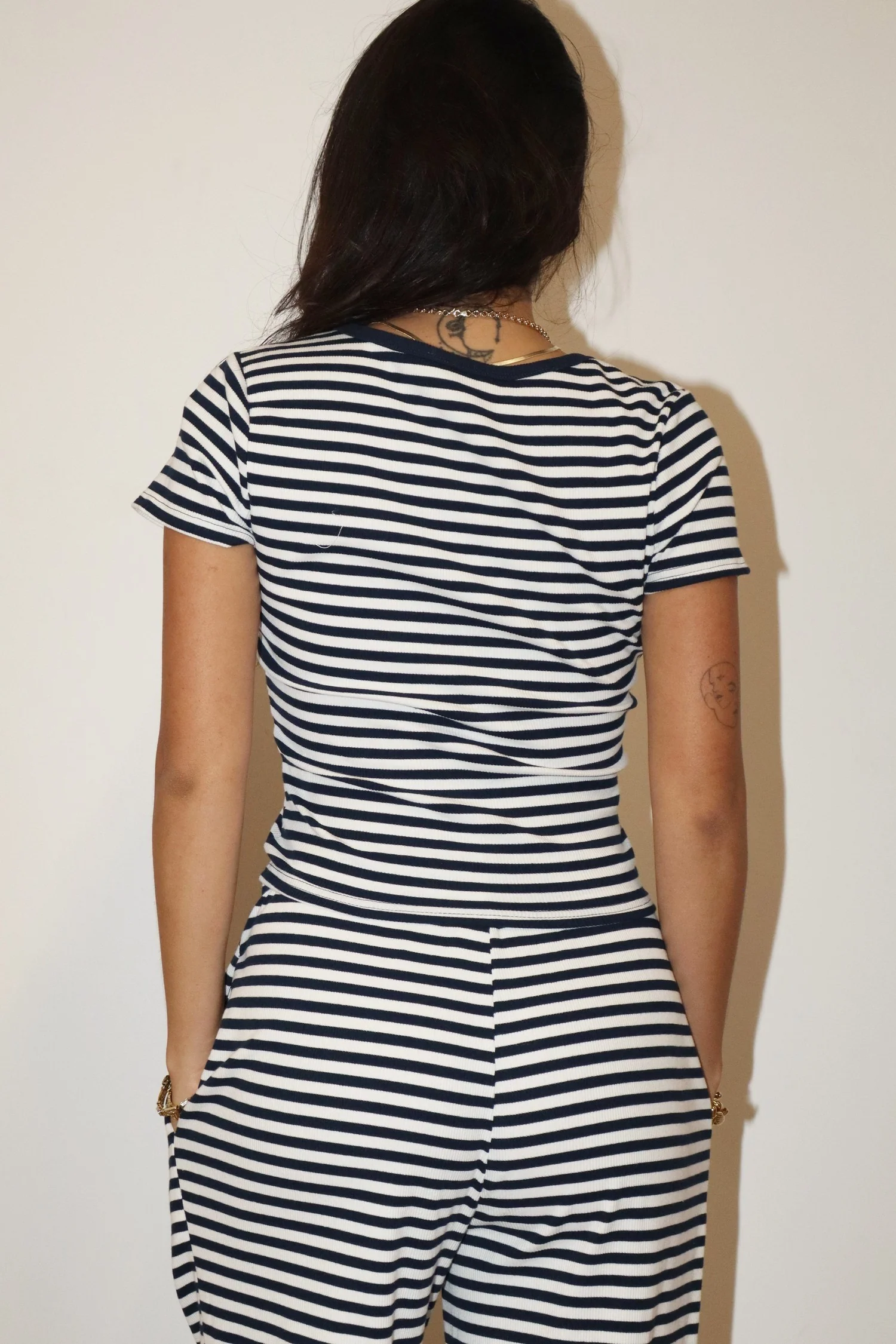 Arlo Navy Stripe Cropped V-Neck Top - Image 4