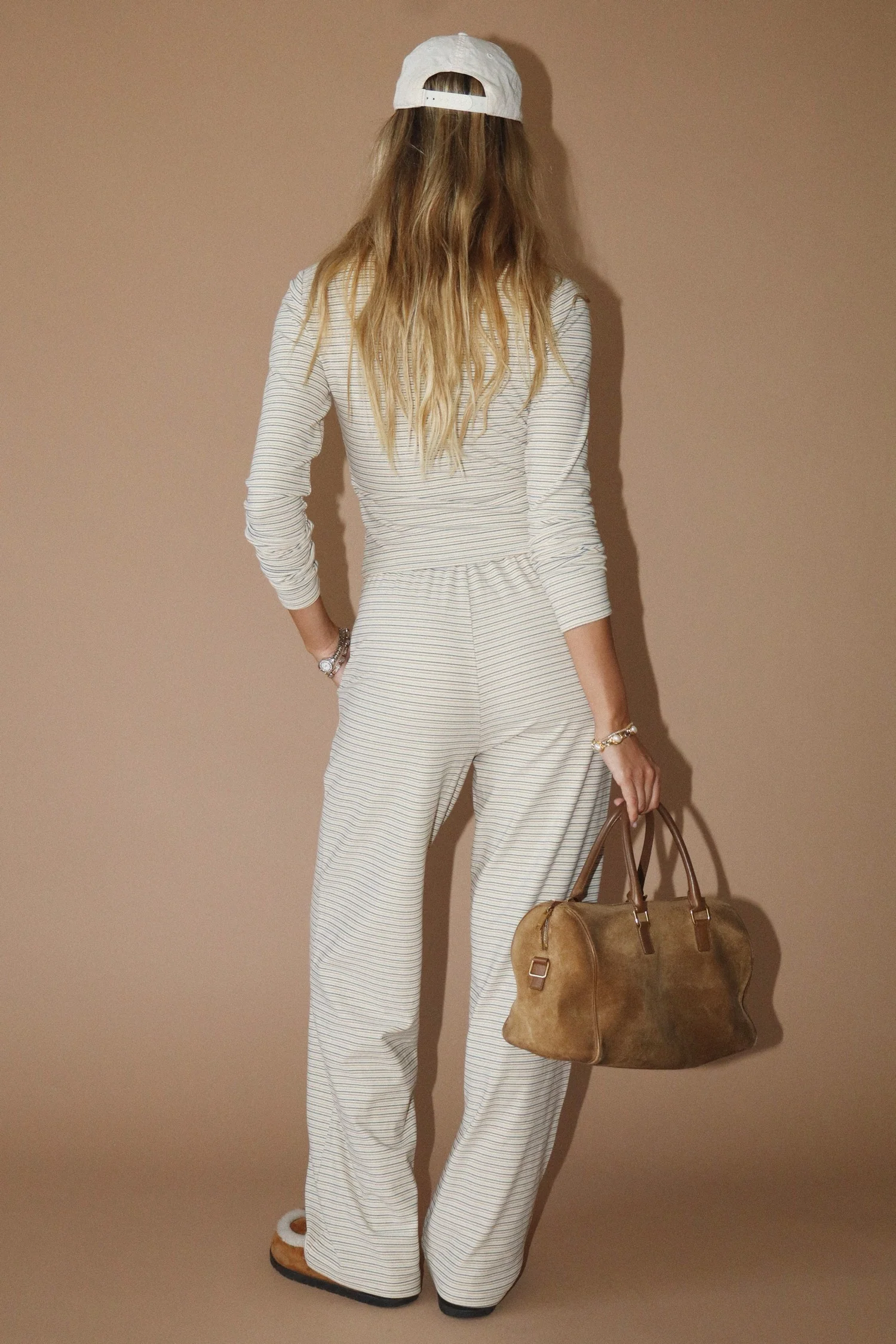 Coastal Cream Striped Drawstring Lounge Pant - Image 3