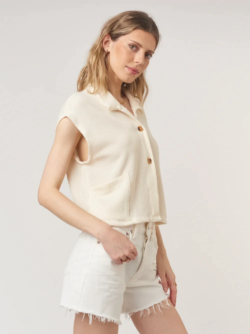 Fernanda Button Front Ribbed Tee - Image 3