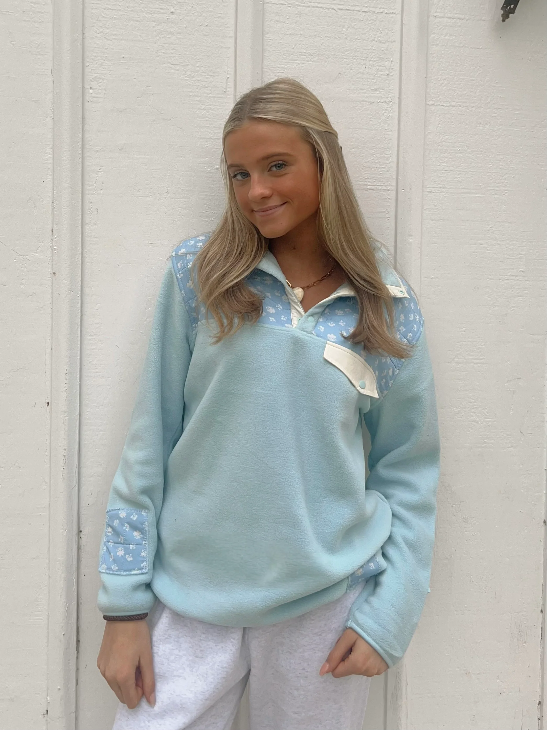 Happy Camp3r Bloom & Breathe Ditsy Blue Fleece Henley - Image 2