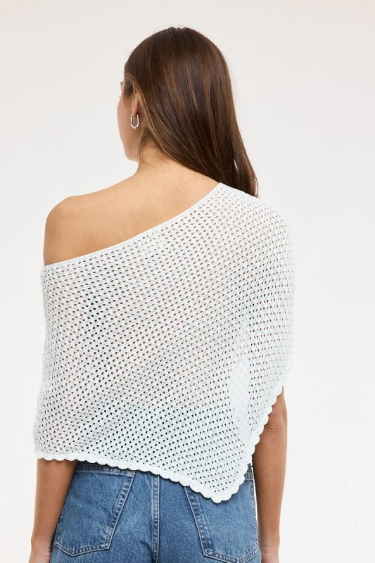 Cloudlight Knit Poncho – White - Image 3