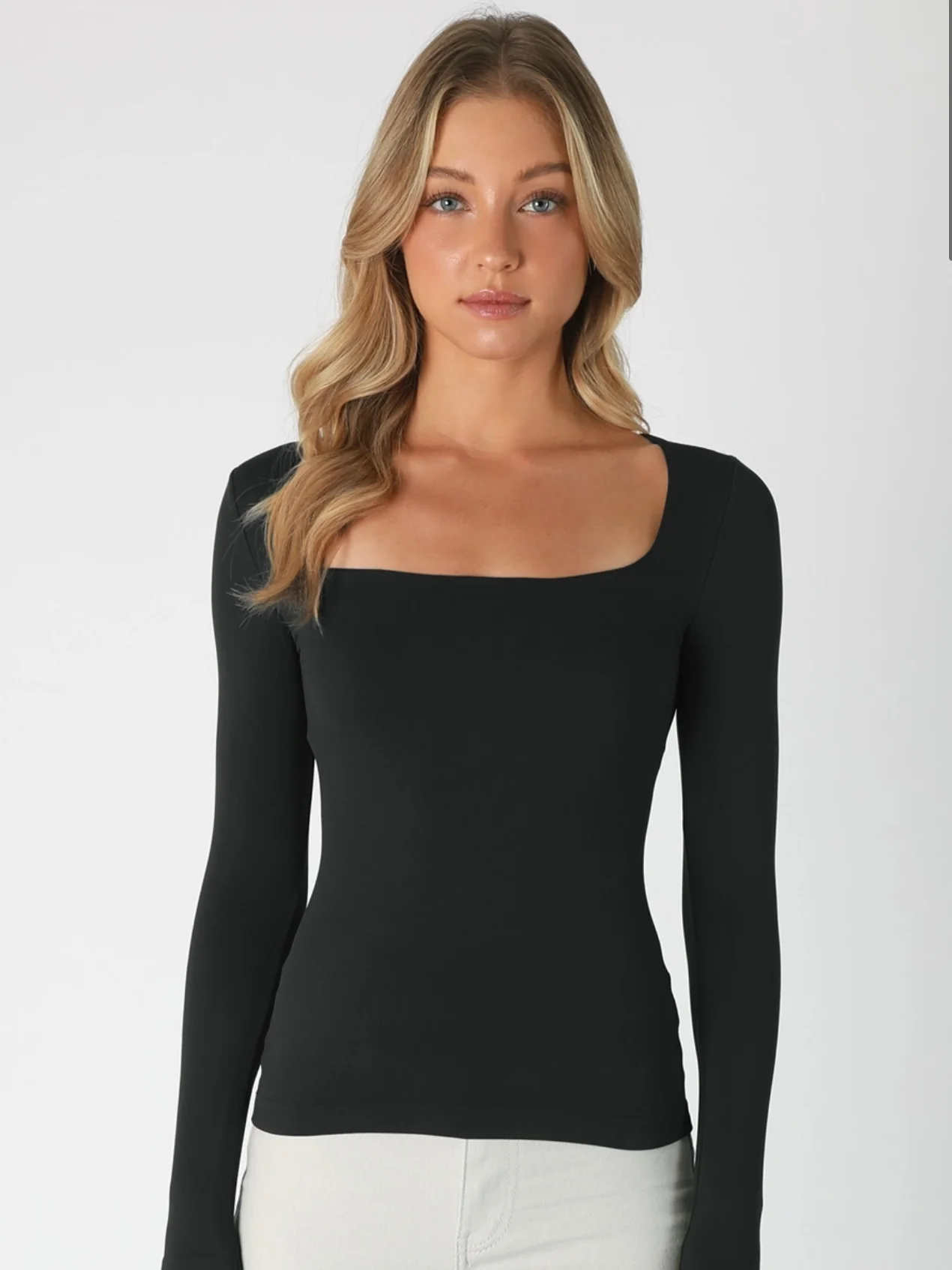 Parker Black Clean Line Square Neck LS Top