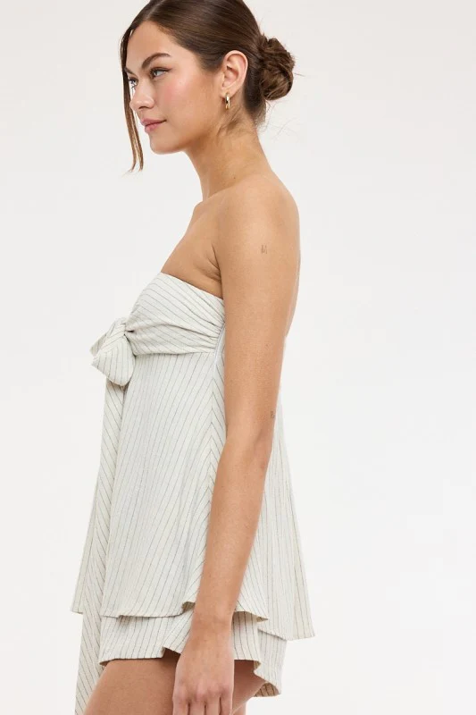 Luna Coast Strapless Striped Tie-Front Romper Dress - Image 4