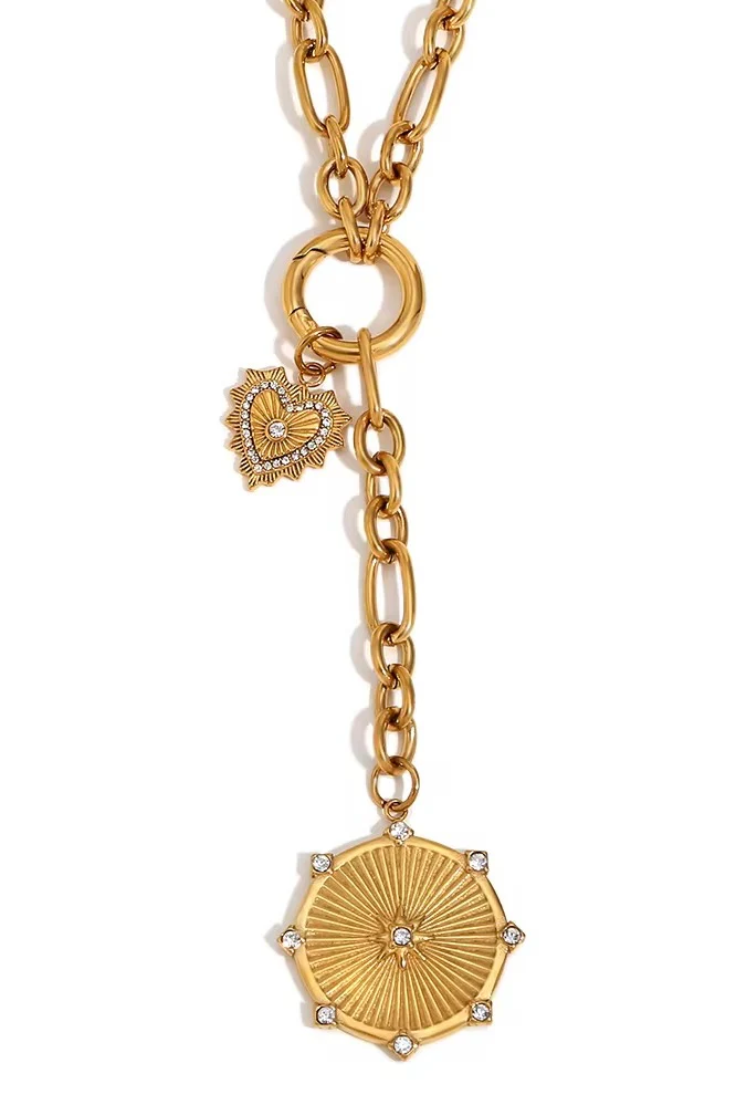 Sara Starburst Medallion with Small Heart Medallion Necklace - Image 2