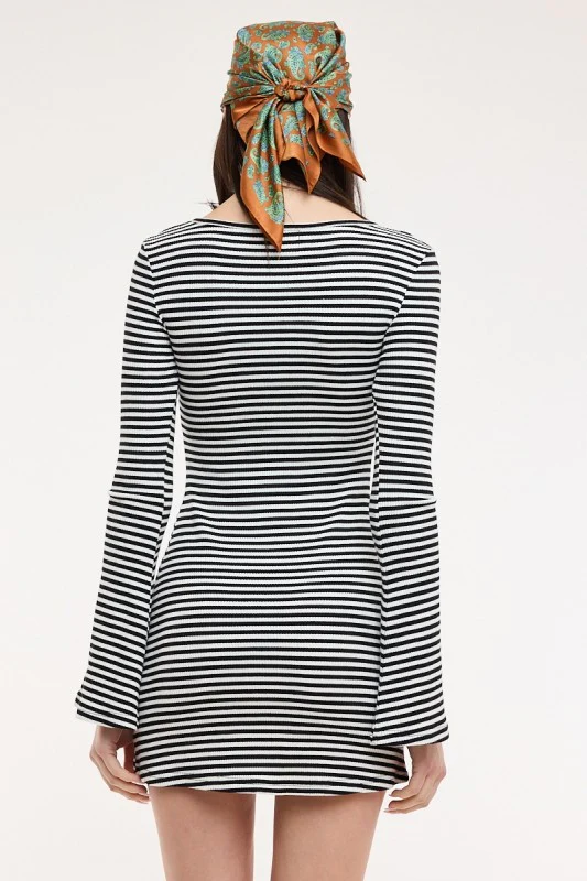 Retro Breeze Striped Bell Sleeve Tee Dress - Image 2